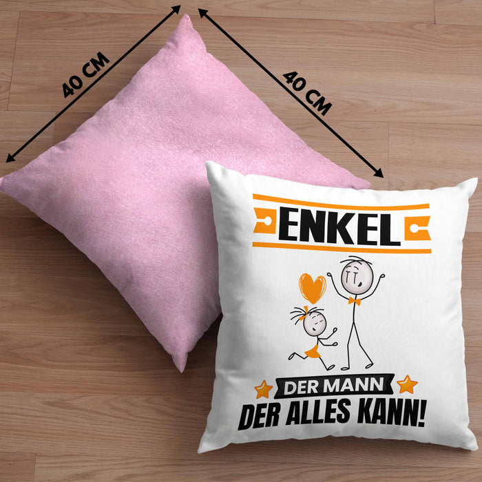 Enkel Kissen mit Füllung 40x40 Geschenk für Enkel Der Mann Der Alles Kann Geschenkidee zum Geburtstag (Grau) Rosa Trendation