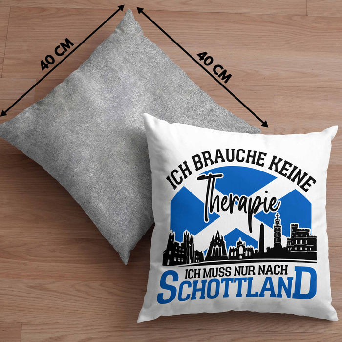 Kissen mit Füllung 40x40 Schottland Urlaub Geschenk für Schottland Fans Ich Brauche Keine Therapie (Grau) Grau Trendation