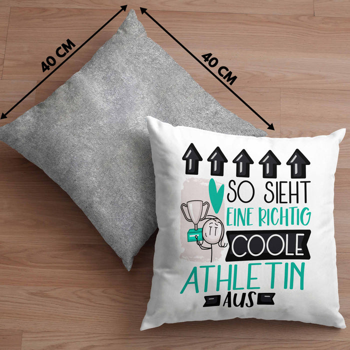 Athletin Geschenk Kissen mit Füllung 40x40 Lustig Geschenkidee für Athletin Geburtstag So Sieht Eine Richtig Coole Athletin Aus Frauen Spruch (Grau) Grau Trendation