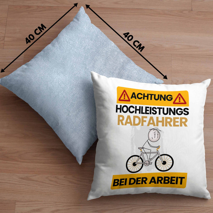 Radfahrer Kissen mit Füllung 40x40 Geschenk Lustiger Spruch Geschenkidee für Radfahrer Achtung Hochleistungs Radfahrer Bei Der Arbeit (Grau) Blau Trendation