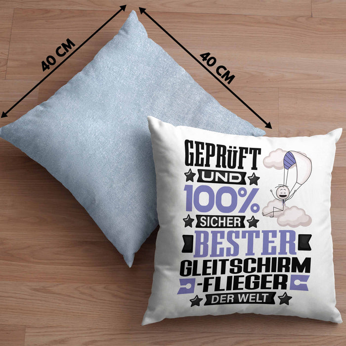 Gleitschirmflieger Geschenk Lustiger Spruch für Gleitschirmflieger Geschenkidee Bester Gleitschirmflieger Der WeltKissen mit Füllung 40x40 (Grau) Blau Trendation