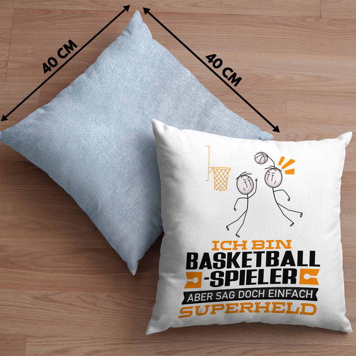 Basketballspieler Geschenk Kissen mit Füllung 40x40 Ich Bin Basketballspieler Aber Sag Doch Einfach Superheld Lustige Geschenkdiee für Basketballspieler (Grau) Blau Trendation