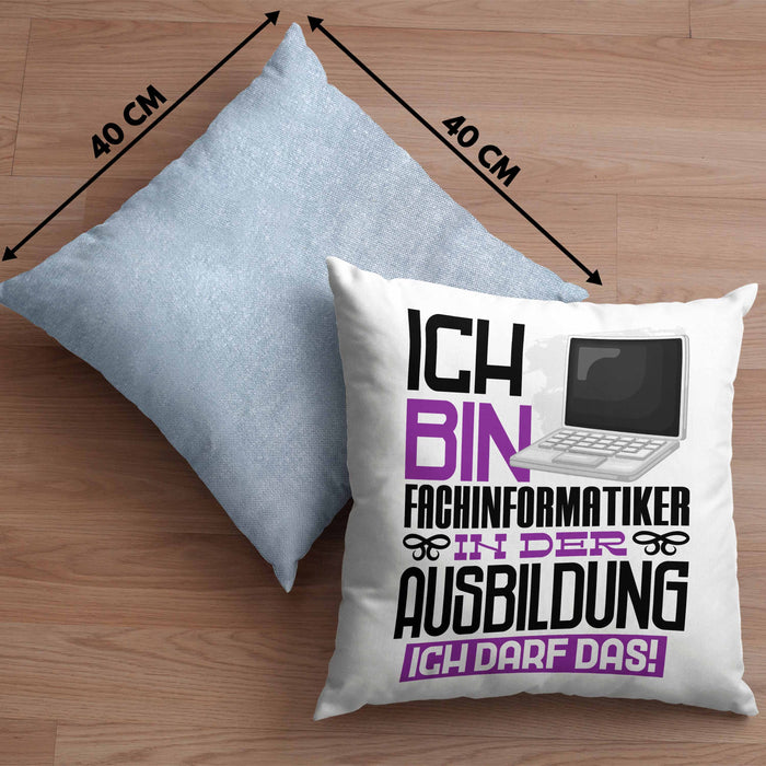 Fachinformatiker Ausbildung Kissen mit Füllung 40x40 Geschenk Ich Bin Fachinformatiker In Der Ausbildung Ich Darf Das Geschenkidee Spruch (Grau) Blau Trendation