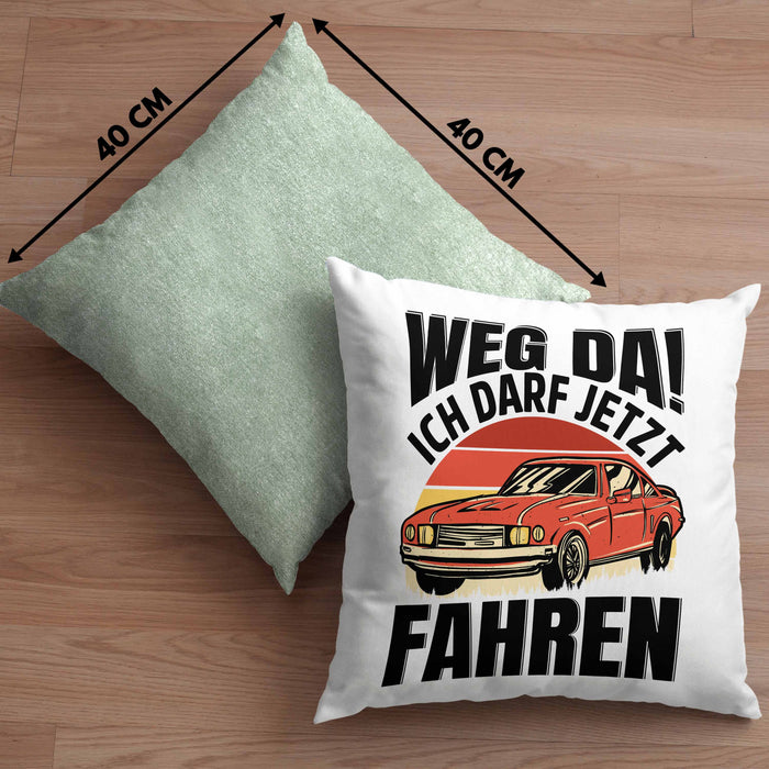 Führerschein Bestanden Geschenk Kissen mit Füllung 40x40 Führerscheinprüfung Bestanden Geschenkidee Weg Da Ich Darf Jetzt Fahren (Grau) Grün Trendation