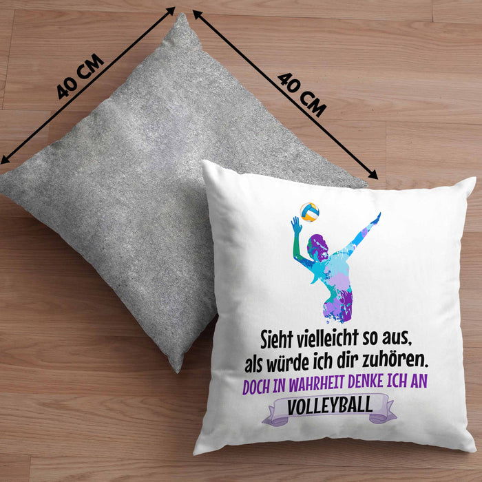 Volleyball Geschenk Kissen mit Füllung 40x40 Coach Herren Mädchen Kaffee Zubehör Volleyball-Spieler Spielerin (Grau) Grau Trendation
