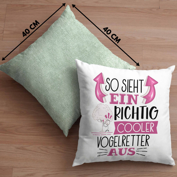 So Sieht Ein Richtig Cooler Vogelretter Aus Kissen mit Füllung 40x40 Geschenk für Vogelretter Geschenkidee Spruch (Grau) Grün Trendation
