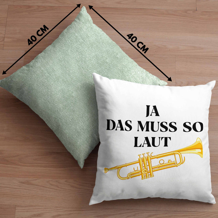 Trompete Kissen mit Füllung 40x40 Geschenk für Musiker Trompeten-Spieler Tuten Geschenkidee Lustig Männer (Grau) Grün Trendation