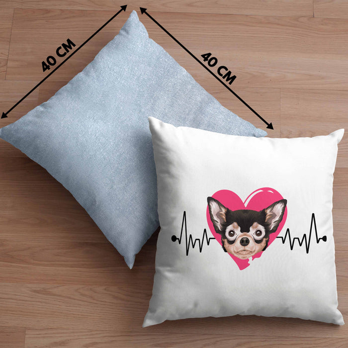 Chihuahua Besitzer Kissen mit Füllung 40x40 Geschenk Lustiger Spruch Geschenkidee Herzschlag XXXX (Grau) Blau Trendation