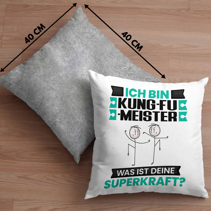 Kung-Fu-Meister Kissen mit Füllung 40x40 Geschenk für Kung-Fu-Meister Geburtstag Lustiger Spruch Was Ist Deine Superkraft (Grau) Grau Trendation