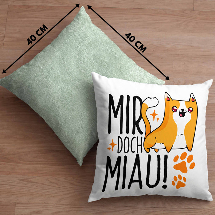 Katzen Kissen mit Füllung 40x40 Lustige Geschenkidee "Mir Doch Miau" Geschenk für Katzen-Besitzerin (Grau) Grün Trendation