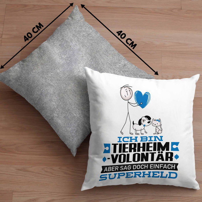 Tierheimvolontär Geschenk Kissen mit Füllung 40x40 Ich Bin Tierheimvolontär Aber Sag Doch Einfach Superheld Lustige Geschenkdiee für Tierheimvolontär (Grau) Grau Trendation