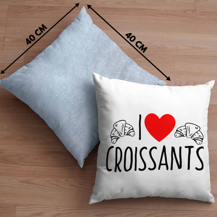 Kissen mit Füllung 40x40 "I Love Croissants" Lustiges Geschenk für Croissant-Liebhaber Frankreich (Grau) Blau Trendation