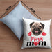 Mops Besitzer Mom Mama Kissen mit Füllung 40x40 Geschenk Lustiger Spruch Geschenkidee Mops Besitzerin (Grau) Blau Trendation