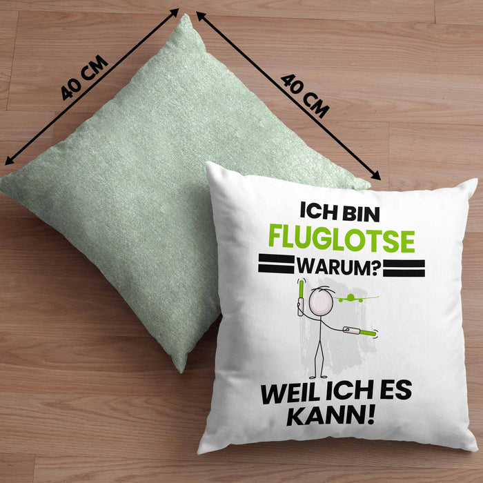 Fluglotse Geschenk Kissen mit Füllung 40x40 Lustiger Spruch Ich Bin Fluglotse Warum Weil Ich Es Kann Geschenkidee Bester Fluglotse Geburtstag (Grau) Grün Trendation
