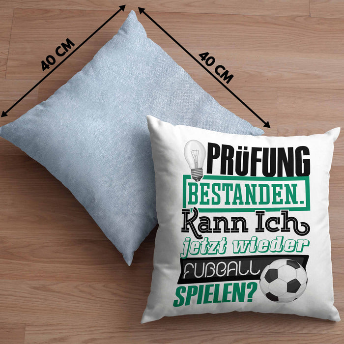 Bachelor Master Prüfung Bestanden Geschenk Kissen mit Füllung 40x40 Studium Prüfung Bestanden Kann Ich Jetzt Wieder Fußball Spielen Fußballer Geschenkidee (Grau) Blau Trendation