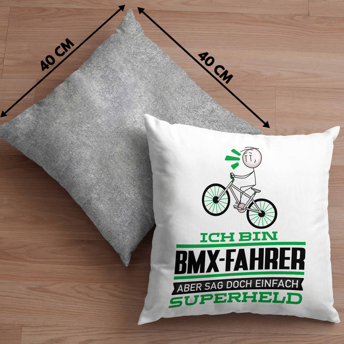 BMX-Fahrer Geschenk Kissen mit Füllung 40x40 Ich Bin BMX-Fahrer Aber Sag Doch Einfach Superheld Lustige Geschenkdiee für BMX-Fahrer (Grau) Grau Trendation