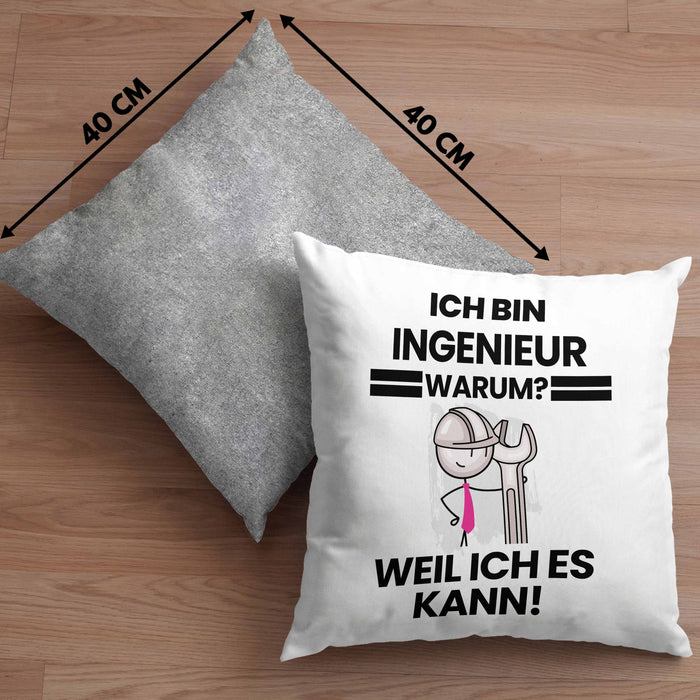 Ingenieur Geschenk Kissen mit Füllung 40x40 Lustiger Spruch Ich Bin Ingenieur Warum Weil Ich Es Kann Geschenkidee Bester Ingenieur Geburtstag (Grau) Grau Trendation