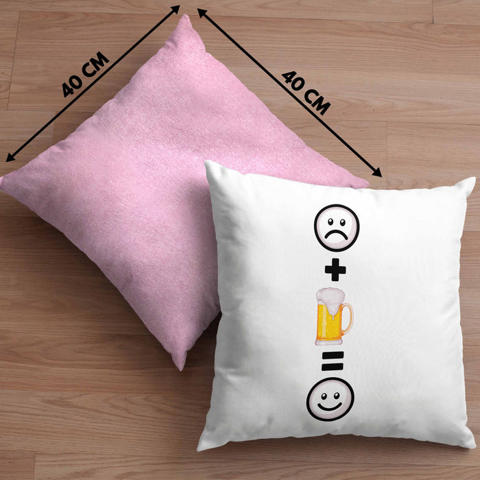 Bier Kissen mit Füllung 40x40 Geschenkidee für Biertrinker Geburtstag Lustiges Geschenk :( + Bier = :) (Grau) Rosa Trendation