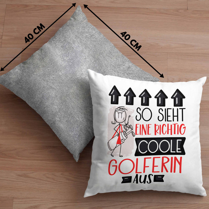 Golferin Geschenk Kissen mit Füllung 40x40 Lustig Geschenkidee für Golferin Geburtstag So Sieht Eine Richtig Coole Golferin Aus Frauen Spruch (Grau) Grau Trendation