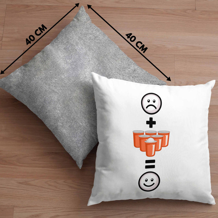 Bierpong Kissen mit Füllung 40x40 Geschenk für Bier Pong Profi Lustige Geschenkidee :( + Bierpong = :) Geburtstag (Grau) Grau Trendation