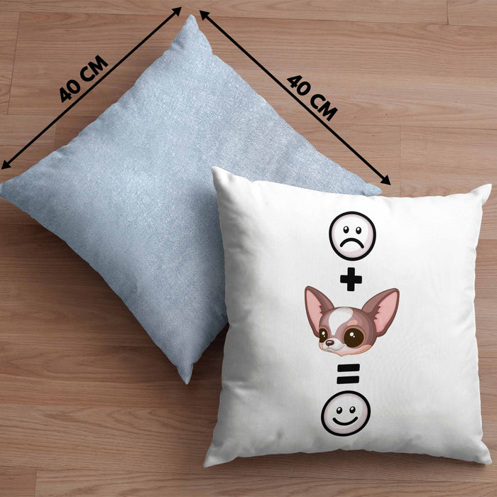 Chihuahua Kissen mit Füllung 40x40 Geschenk für Chihuahua Besitzer Lustige Geschenkidee :( + Chihuahua = :) (Grau) Blau Trendation