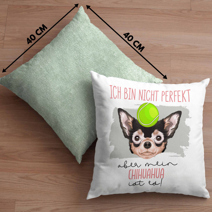 Chihuahua Besitzer Kissen mit Füllung 40x40 Geschenk Lustiger Spruch Geschenkidee Besitzerin Ich Bin Nicht toll Aber Mein Chihuahua Ist Es (Grau) Grün Trendation