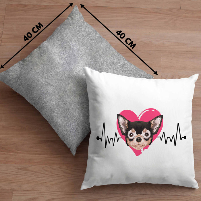 Chihuahua Besitzer Kissen mit Füllung 40x40 Geschenk Lustiger Spruch Geschenkidee Herzschlag XXXX (Grau) Grau Trendation