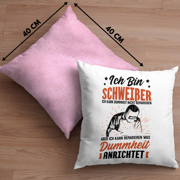 Schweißer Geschenk Kissen mit Füllung 40x40 Ich Kann Dummheit Nicht Reparieren Geschenkdiee für Schweißer Männer (Grau) Rosa Trendation