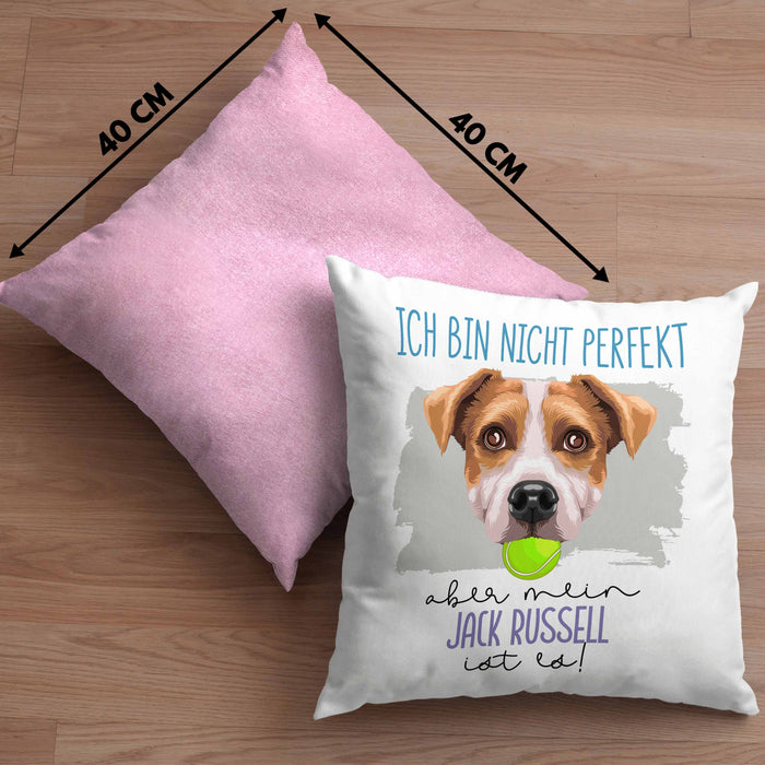 Jack Russell Besitzer Kissen mit Füllung 40x40 Geschenk Lustiger Spruch Geschenkidee Besitzerin Ich Bin Nicht toll Aber Mein Jack Russell Ist Es (Grau) Rosa Trendation