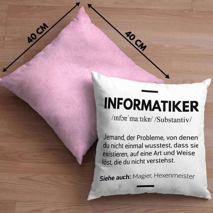 Informatiker Kissen mit Füllung 40x40 Geschenk Programmierer Gadget Lustig Geschenkidee Männer Zubehör Informatiklehrer IT (Grau) Rosa Trendation