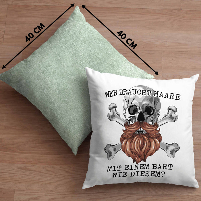 Glatze Bart Echter Mann Kissen mit Füllung 40x40 Geschenk Wer Braucht Haare Mit Einem Bart Wie Diesem (Grau) Grün Trendation