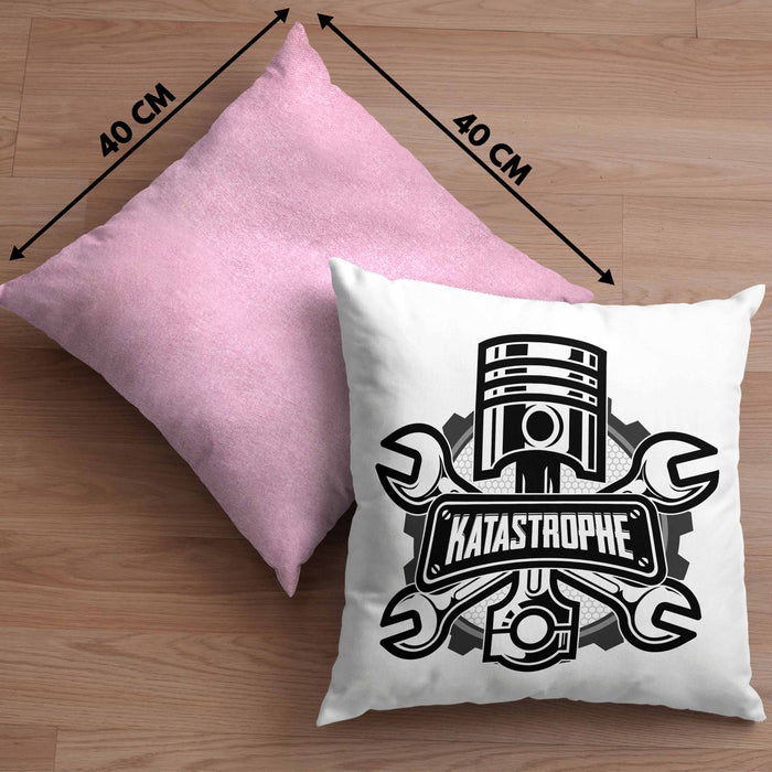 KFZ Mechaniker Kissen mit Füllung 40x40 Geschenk Spruch Männer KFZ Mechatroniker Geschenkidee Werkstatt Katastrophe (Grau) Rosa Trendation