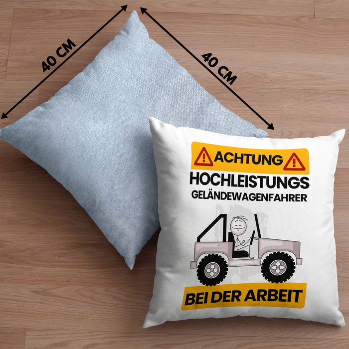 Geländewagenfahrer Kissen mit Füllung 40x40 Geschenk Lustiger Spruch Geschenkidee für Geländewagenfahrer Achtung Hochleistungs Geländewagenfahrer Bei Der Arbeit (Grau) Blau Trendation