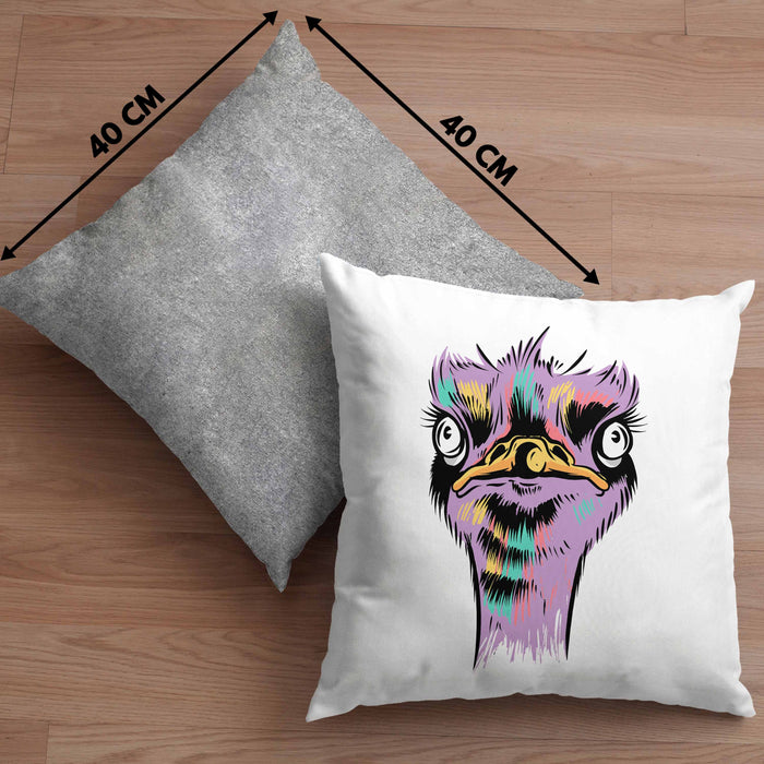 Lustige Strauß Vogel Kissen mit Füllung 40x40 Geschenk für Safari-Liebhaber (Grau) Grau Trendation