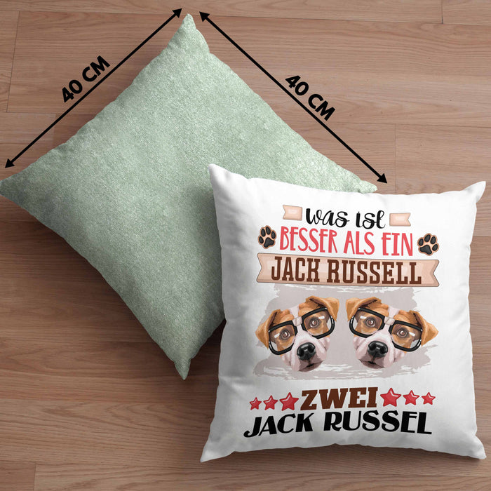 Jack Russel Besitzer Kissen mit Füllung 40x40 Geschenk Lustiger Spruch Geschenkidee Was Ist Besser Als Ein Jack Russel (Grau) Grün Trendation