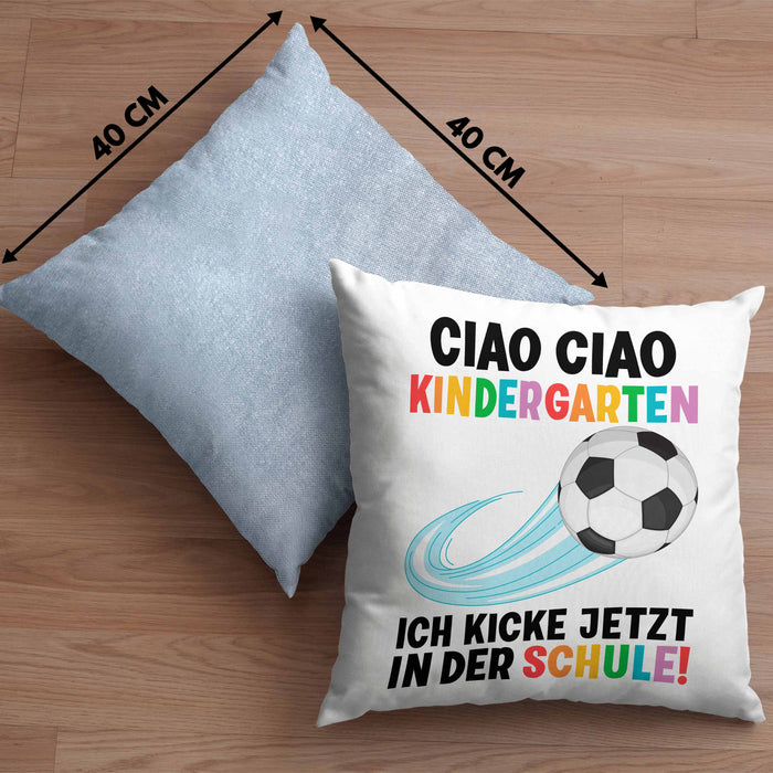 Einschulung Junge Fußball Schulkind Geschenk für Schultüte Füllung Kissen mit Füllung 40x40 Schulstart 1. Schultag Schuleinführung Schulanfang Geschenkidee 2024 (Grau) Blau Trendation