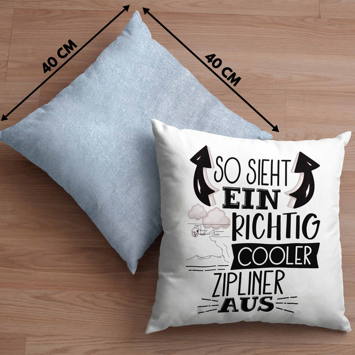 So Sieht Ein Richtig Cooler Zipliner Aus Geschenk Kissen mit Füllung 40x40 Lustiger Spruch Geschenkidee (Grau) Blau Trendation