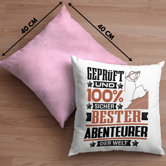 Abenteurer Geschenk Lustiger Spruch für Abenteurer Geschenkidee Bester Abenteurer Der WeltKissen mit Füllung 40x40 (Grau) Rosa Trendation