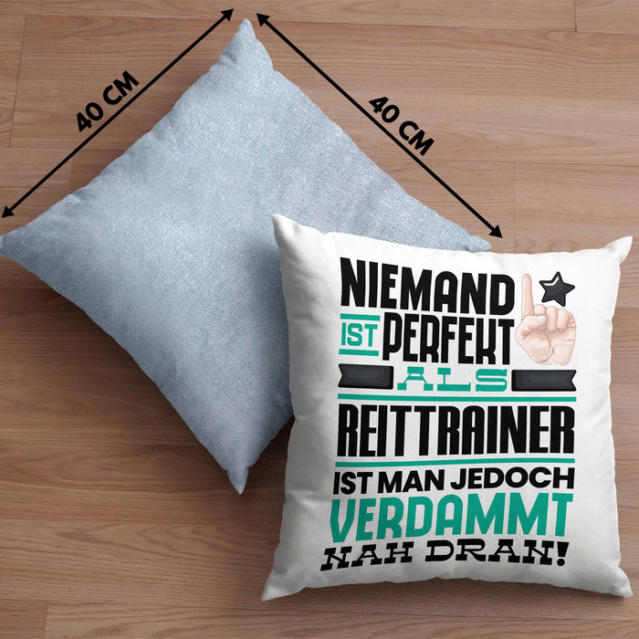 Reittrainer Geschenk Kissen mit Füllung 40x40 Lustige Geschenkidee für Reittrainer Geburtstag Niemand Ist Perfekt Aber Als Reittrainer Ist Man Nah Dran (Grau) Blau Trendation