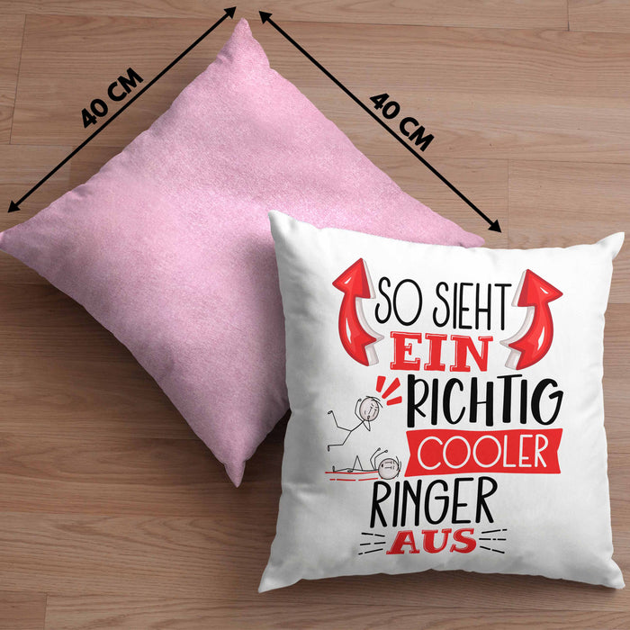 Ringer Kissen mit Füllung 40x40 Geschenk So Sieht Ein Richtig Cooler Ringer Aus Geschenkidee Spruch Lustig (Grau) Rosa Trendation