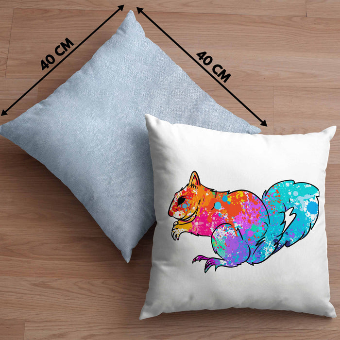 Bunte Eichhörnchen Kissen mit Füllung 40x40 Geschenk für Natur- und Tierwohlhaber (Grau) Blau Trendation