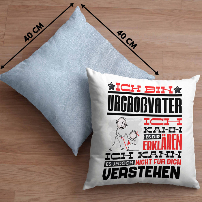 Urgroßvater Geschenk Kaffee-Kissen mit Füllung 40x40 Geschenkidee für Urgroßvater Ich Bin Urgroßvater Ich Kann Es Dir Erklären Jedoch Nicht Für Dich Verstehen Spruch Lustig (Grau) Blau Trendation