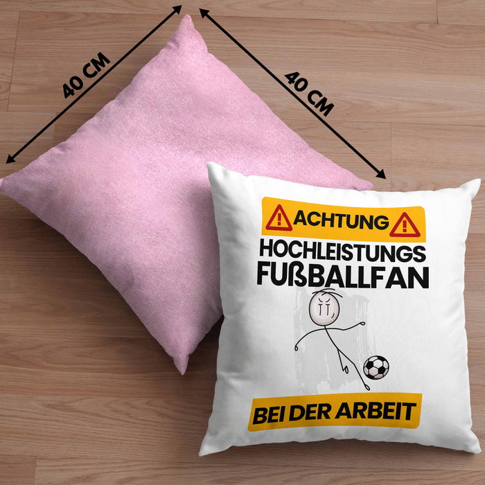 Fußballfan Kissen mit Füllung 40x40 Geschenk Lustiger Spruch Geschenkidee für Fußballfan Achtung Hochleistungs Fußballfan Bei Der Arbeit (Grau) Rosa Trendation