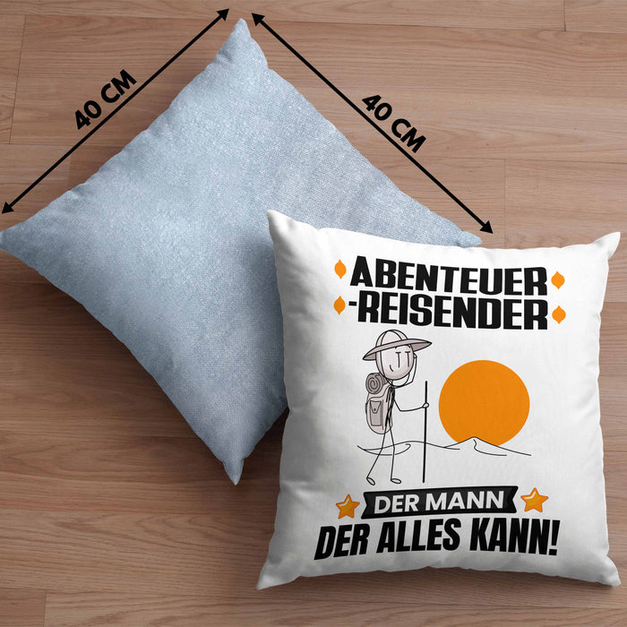 Abenteurreisender Kissen mit Füllung 40x40 Geschenk für Abenteurreisender Der Mann Der Alles Kann Geschenkidee zum Geburtstag (Grau) Blau Trendation