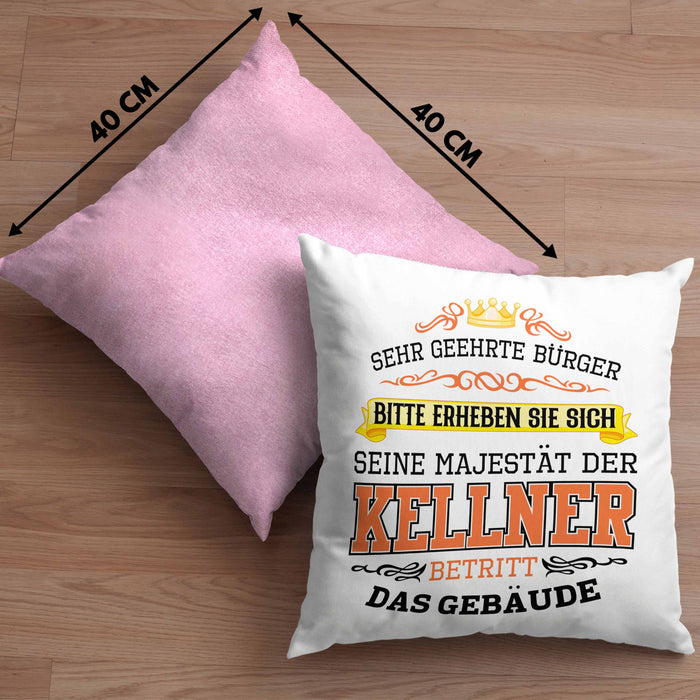 Kellner Kissen mit Füllung 40x40 Geschenk für Kellner Gastro Geschenke Geschenkidee (Grau) Rosa Trendation