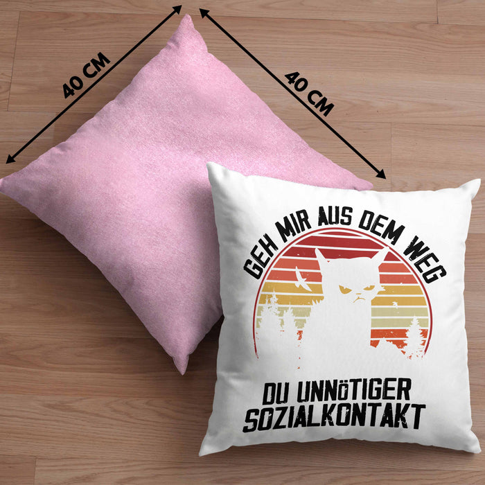 Lustige Kissen mit Füllung 40x40 Geschenk Geh Mir Aus Dem Weg DU Unnötiger Sozialkontakt Geschenkidee Frauen Sarkasmus Humor (Grau) Rosa Trendation