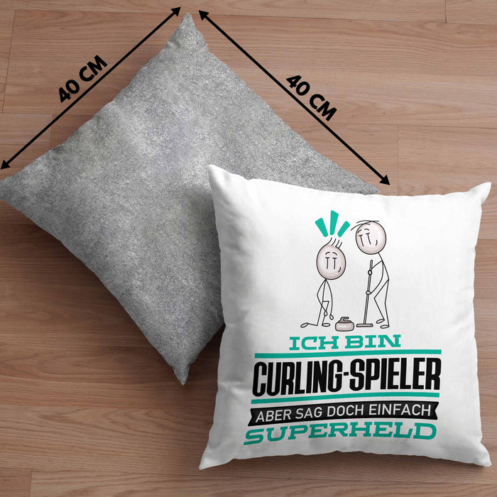 Curling-Spieler Geschenk Kissen mit Füllung 40x40 Ich Bin Curling-Spieler Aber Sag Doch Einfach Superheld Lustige Geschenkdiee für Curling-Spieler (Grau) Grau Trendation