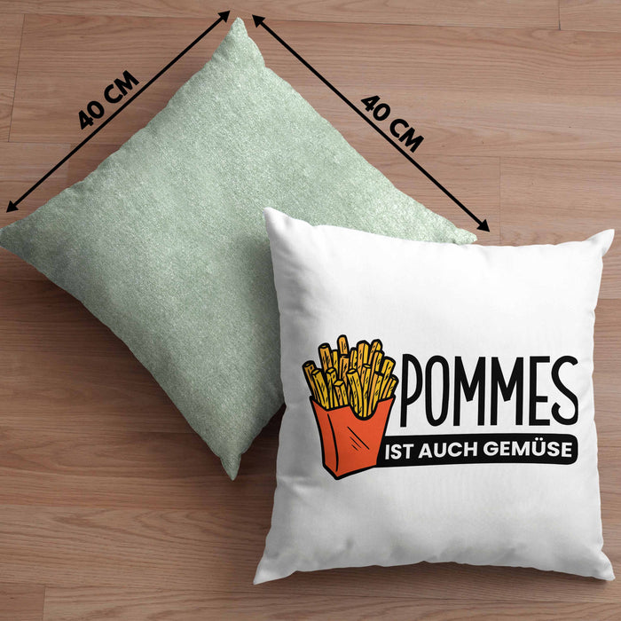 Lustige Kissen mit Füllung 40x40 mit Spruch "Pommes Ist Auch Gemüse" Pommes-Liebhaber (Grau) Grün Trendation