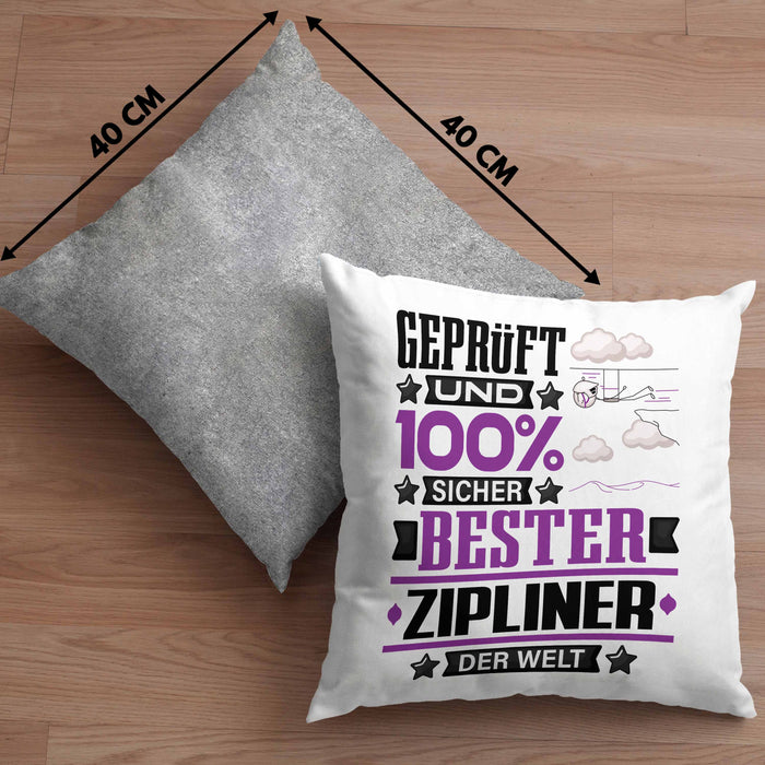 Zipliner Geschenk Lustiger Spruch für Zipliner Geschenkidee Bester Zipliner Der WeltKissen mit Füllung 40x40 (Grau) Grau Trendation