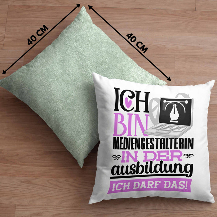 Mediengestalterin Ausbildung Start Geschenk Kissen mit Füllung 40x40 Ich Bin Mediengestalterin In Der Ausbildung Ich Darf Das Geschenkidee (Grau) Grün Trendation
